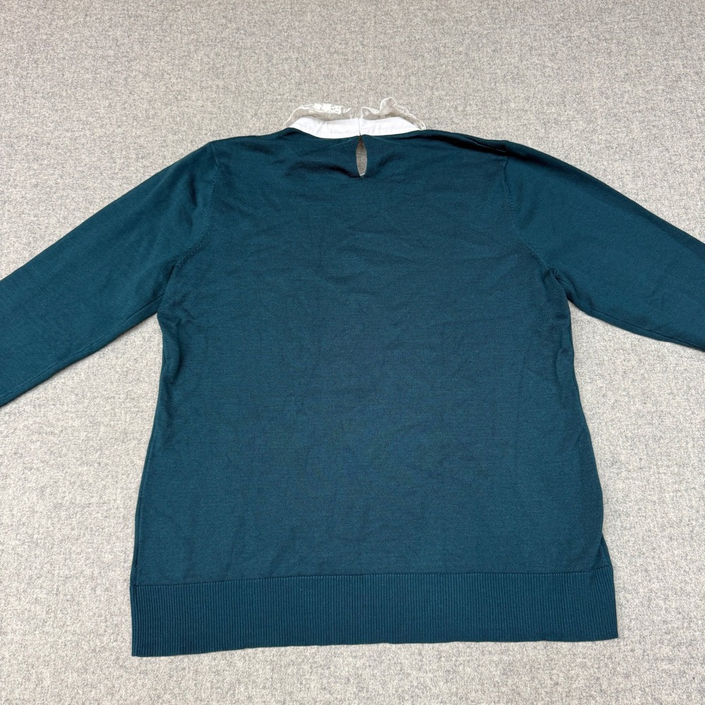 Cable & Gauge Sweater XL Teal Green Lace Peter Pan Collar Keyhole Back Knit Top - Picture 6 of 7